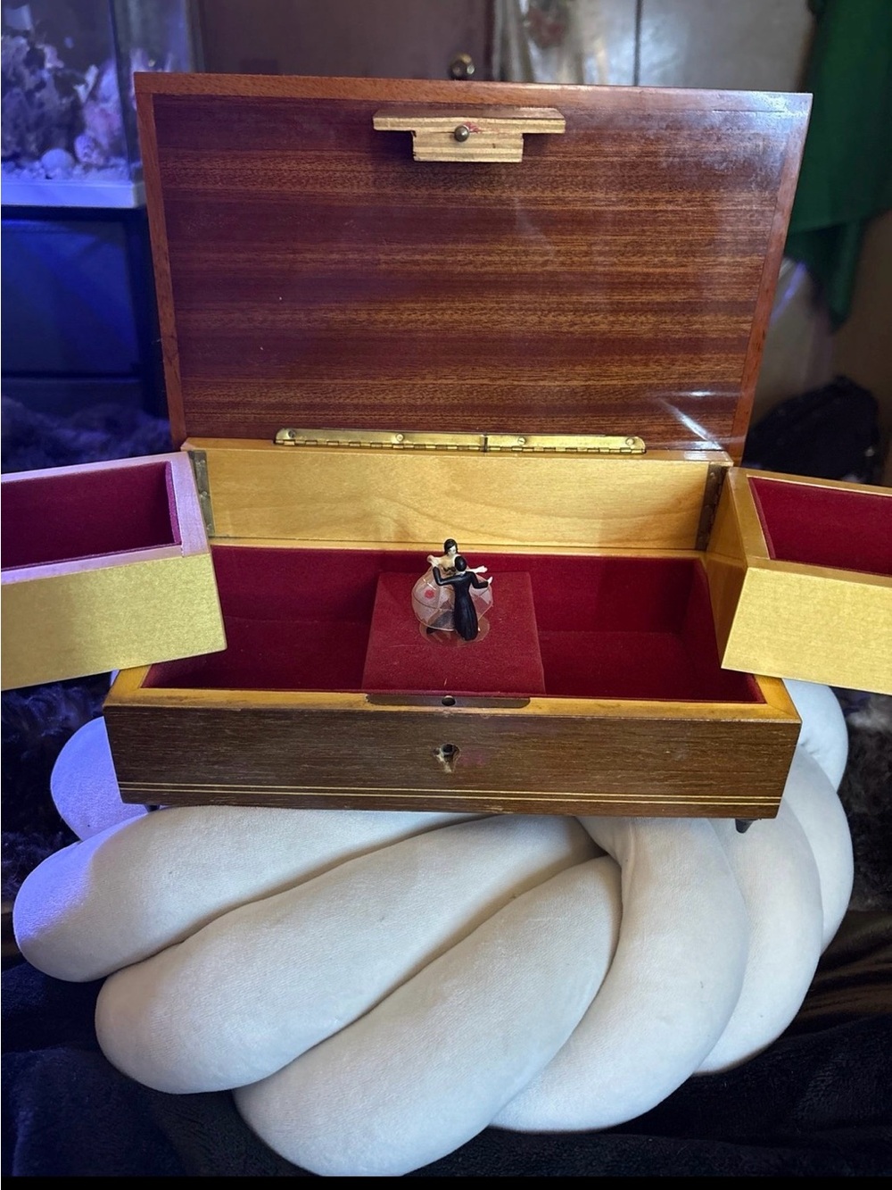 Wooden Inlay Musical Jewelry Box With Dancing Couple Scene